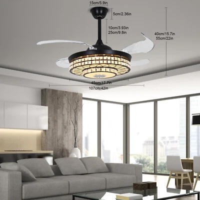 42" Crystal Ceiling Fan Light Bluetooth Speaker 7Color Change Ceiling Chandelier - Image 1 of 4