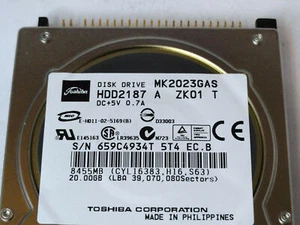 Disco duro Toshiba 20 GB IDE 4200 rpm 2,5 pulgadas (HDD2187 MK2023GAS) REF - Imagen 1 de 10