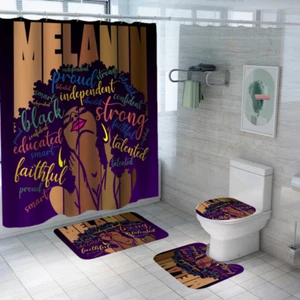 African Women's Shower Curtain Bathroom Rug Bath Mat Toilet Seat Lid Cover - Picture 1 of 17