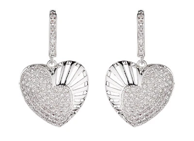 Orecchini Clip On Cuore Goccia Argento con Cristalli di Zirconi Cubici - Nafisa S - Immagine 1 di 2