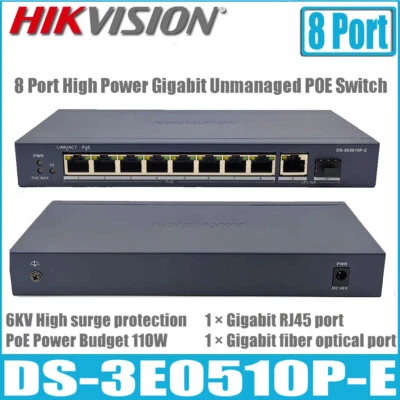 Hikvision DS-3E0510P-E 8 Port 6 KV Surge Protection Gigabit Unmanaged POE Switch - Image 1 of 4