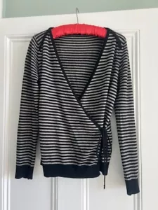 Beautiful wrap over top/cardigan grey/black stripes Size 14 W. VGC - Picture 1 of 10