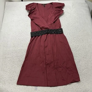 Abito da donna BCBGMaxazria rosso bordeaux medio manica ad arricciacapelli con cintura collo a V - Foto 1 di 12