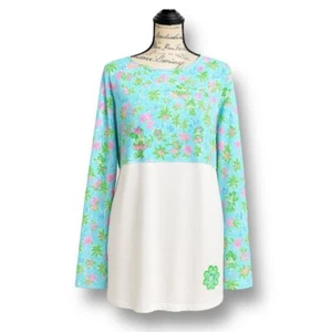 Disney Lilly Pulitzer L Mickey Minnie Top Blau Rosa Blumen Langarmshirt Neu ohne Etikett - Bild 1 von 9