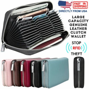 Women's RFID Blocking Card Holder Leather Large Capacity Zipper Clutch Wallet US - Picture 1 of 17