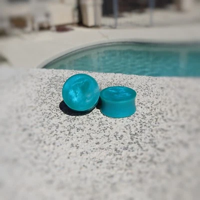 Sea Blue Pearl Resin Ear Plugs - Ear Gauges - Double Flared - Turquoise Blue - Image 1 of 4