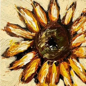 Sunflower Oil Painting Miniature Floral Original Signed Artwork Ukrainian Artist - Picture 1 of 6