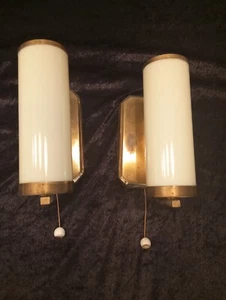 2 x wall lamp opal glass vintage 50/60 shade lamp design old antique brass - Picture 1 of 11