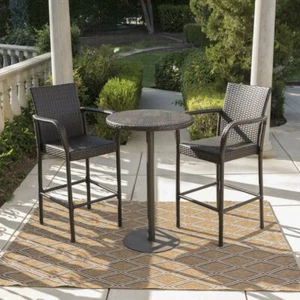 Brown 3 Piece Resin Wicker High Patio Bistro Set Outdoor Home Furniture Seating - Picture 1 of 6