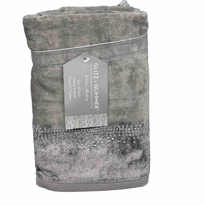Juego de 2 toallas de mano gris felpa estrás plata brillo+brillo vacaciones de Navidad Foto 1 de 4