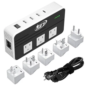 220V to 110V Step Down Voltage Converter 2-Outlet 4 USB Travel Adapter Converter - Picture 1 of 8