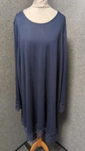 So Fabulous Crochet Trim Trapeze Tunic Dress Navy UK 24 LN141 GG 08 - Picture 1 of 5