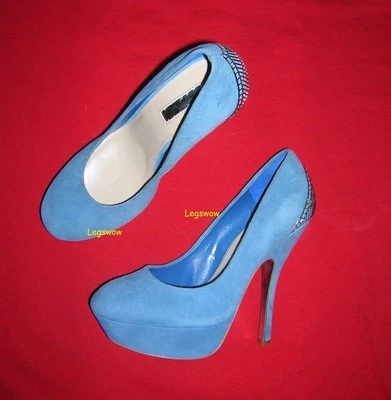 Zapatos de tacón de aguja H By Halston azules de 5,5" para mujer 8 plataformas zapatos de salón gamuza nuevos Foto 1 de 4