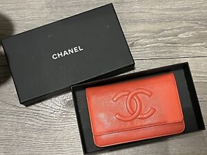 chanel Timeless Caviar Leather orange red WOC wallet on chain crossbody