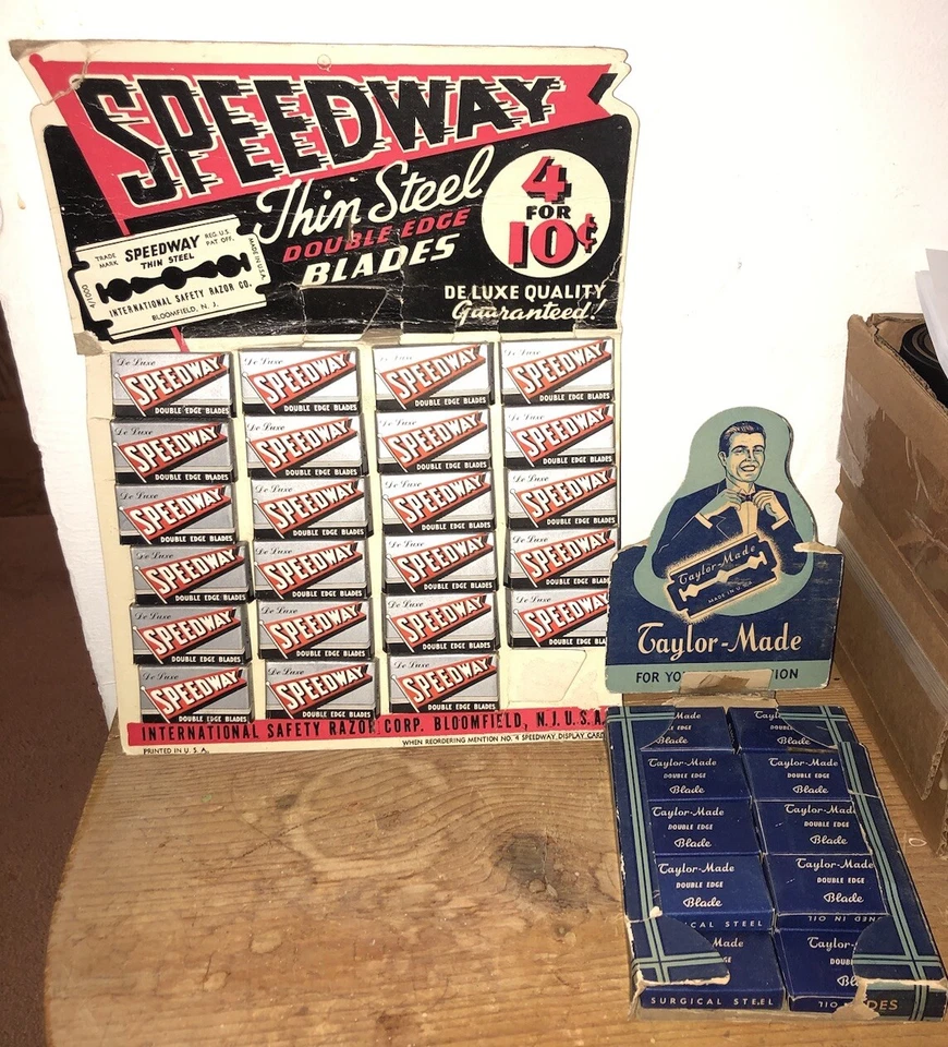 Vintage Double Edge Razor Blade Displays Speedway & Taylor Made Bloomfield NJ - Image 1 of 1