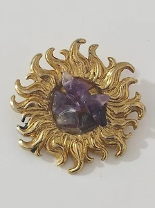 Broche soleil vintage KRISTEN en métal doré et améthyste - Foto 1 di 11