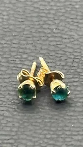 Vintage 14K Gold Lab Created Emerald Earrings Studex 585 - Picture 1 of 10
