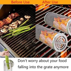 Round Rolling Grill Basket Outdoor Camping Barbecue Rack Greatest Grilling S2 - Picture 1 of 7