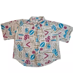 Camicia vintage Koret Top donna grande Petite Wild Funky anni 80 astratta anni 90 con bottoni - Foto 1 di 8