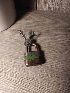 Vintage Green Enamel & Stainless West German Padlock With Key - Picture 1 of 6