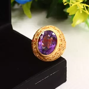 Naturale Ametista Withgold Placcato 925 Argento Sterling Finitura Opaca Da #215 - Foto 1 di 13