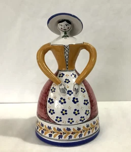 Vintage Hand-Made TOLEDO Spain TALAVERA Pottery 9.75” Tall Lady Shape Bell - Picture 1 of 8