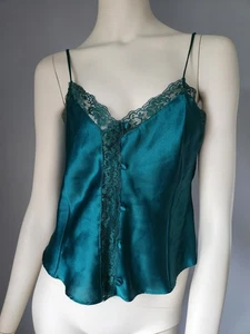 Vintage 2-teiliges Victoria's Secret Gold Label Gr. Small grün Satin Spitze Cami Nachthemd - Bild 1 von 12