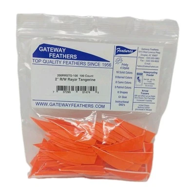 Paquete de 100 plumas Gateway 2" ala derecha: Rayzr naranja mandarina 200RRSTG-100 Foto 1 de 4