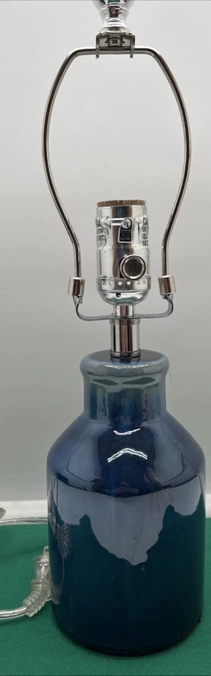 Vintage Blue Glazed Pottery Table Lamp Night Light 11” Tall - Image 1 of 4