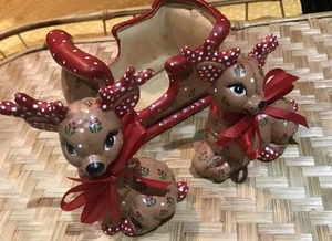 Vtg 80s Kimple Mold Christmas Ceramic Reindeer & Sleigh “Adorable” - Picture 1 of 10
