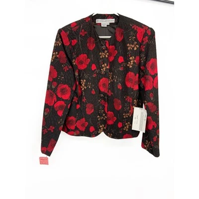 Chaqueta Blazer Anne Crimmins For Umi Floral Amapola 100% Seda Abotonada Talla 12 Nueva con Etiquetas Foto 1 de 4