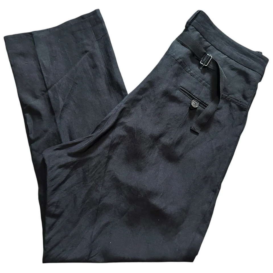 Isabel Benenato Size 40 S M Black Linen Silk Drop Crotch Pleated Pants Trousers - Image 1 of 4