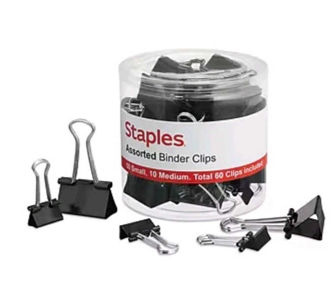 Staples 大号黑色金属粘合剂夹 1 英寸容量 12 包整理 — 第 1/1 张图片