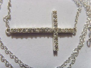 Vintage Sterlingsilber Christliches Kreuz Strass Edelsteine Anhänger Halskette 54210 - Bild 1 von 4