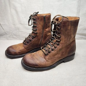 Botas de combate de trabajo con cordones y cremallera lateral de cuero marrón Frye para hombre 7.5D 3487247 - Imagen 1 de 14
