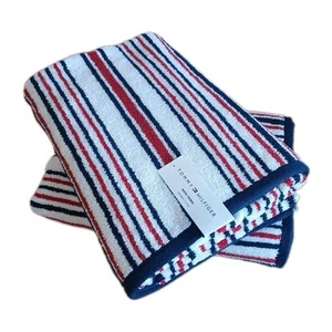 Tommy Hilfiger Badetuch Set, rot weiß & blau, saugfähige Baumwolle, 2er Set - Bild 1 von 2