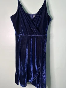 Navy Velvet Mini Dress Size XL Gothic Grunge Fairycore Party Dress Fall Festival - Picture 1 of 8