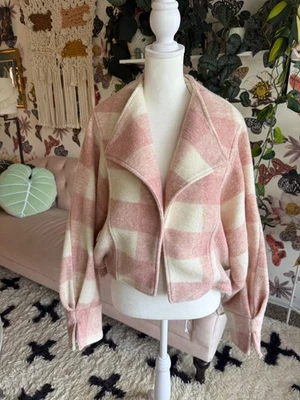 Jaqueta xadrez Anthropologie rosa blush búfalo nova com etiquetas pequena pequena SP - Imagem 1 de 4
