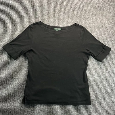 Lauren Ralph Lauren Shirt Womens XL Black Boat Neck Short Sleeve Monogram LRL - Image 1 of 4
