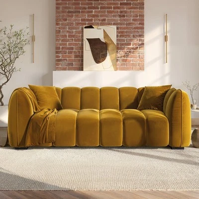 Mustard Yellow Velvet 3 Seater Sofa - Elod ELD003