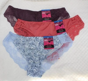 Neu mit Etikett Set/3 MAIDENFORM Komfort Hingabe SPITZE TANGA BLAU BEDRUCKT PFLAUME TERRAKOTTA 8/XL - Bild 1 von 9