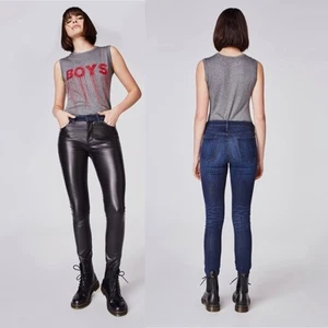 Genuine Lambskin Leather And Denim Nicole Miller Jeans Pants Blue Black Size 27 - Picture 1 of 10