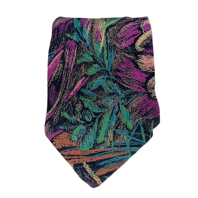 Traje De Colección Enrico Nitti Corbata Cuello Púrpura Azul Verde Floral Seda Hecho en Italia 63x4 Foto 1 de 4