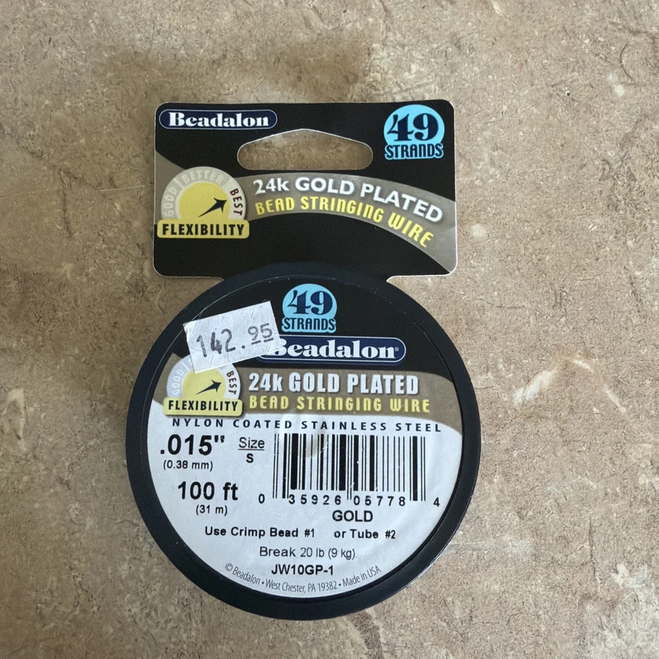 Alambre para rebordear Beadalon chapado en oro 24k 100 pies 0,015 Foto 1 de 3