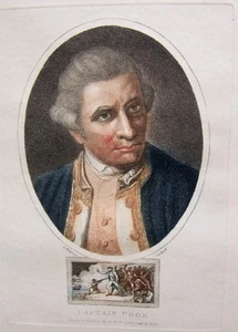 CAPTAIN COOK 1800 STIPPELGRAVUR HANDKOLORIERT EX. COND. MATTED - Bild 1 von 3