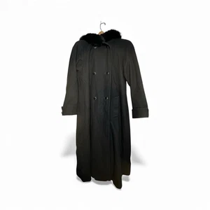 Vintage 90s DONNYBROOK Damen Full Length Wool Hooded Coat Rabbit Fur Trim Hood - Bild 1 von 10