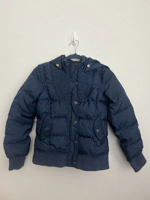 Chaqueta acolchada Y2K años 90 Juicy Couture azul marino con capucha bombardero ropa de calle niñas 10 Foto 1 de 4