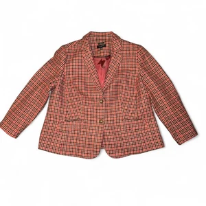 Talbots Woman 20W Wool Blend Houndstooth Blazer Red Black Check Aberdeen Jacket - Picture 1 of 6