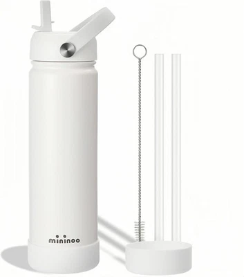 Botella de agua aislada de acero inoxidable con pajita, forrada de cerámica, 24 oz, blanca Foto 1 de 4