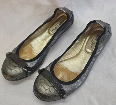 Sapatilhas de balé femininas Jimmy Choo 36,5 prata napa metálica feitas na Itália - Imagem 1 de 4